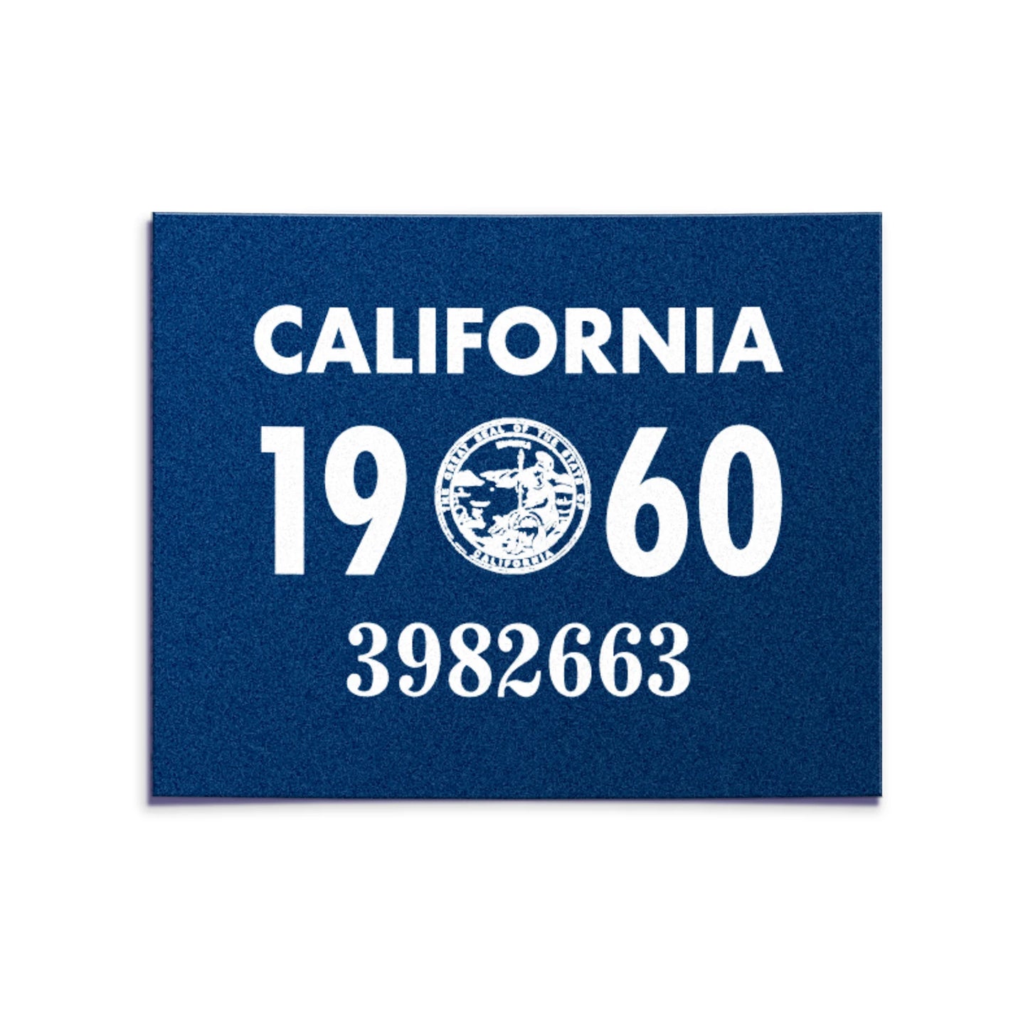 California license plate 1960 year sticker — YOM Series — reproduction shown on white background