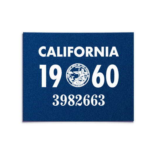 California license plate 1960 year sticker — YOM Series — reproduction shown on white background