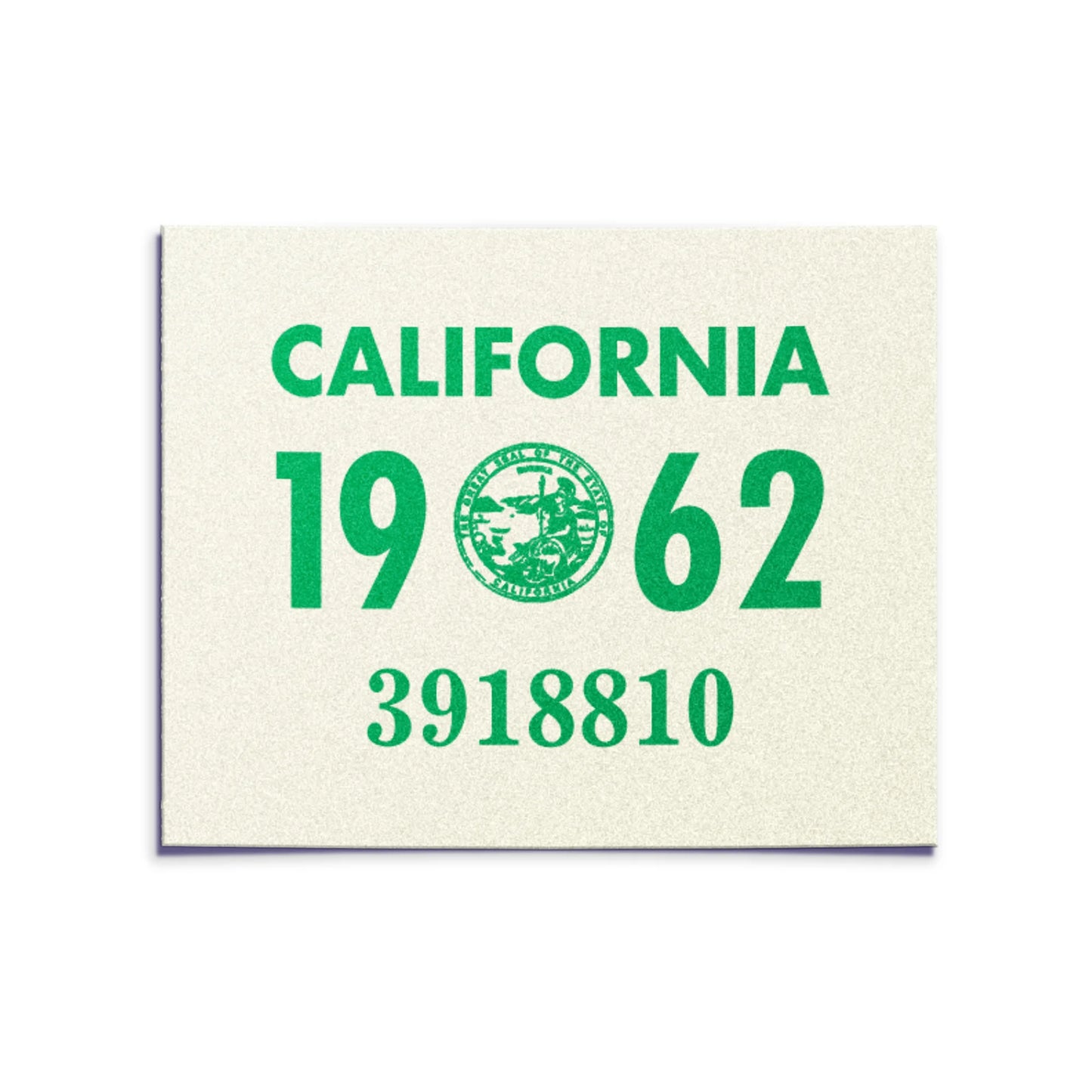 California license plate 1962 year sticker — YOM Series — reproduction shown on white background
