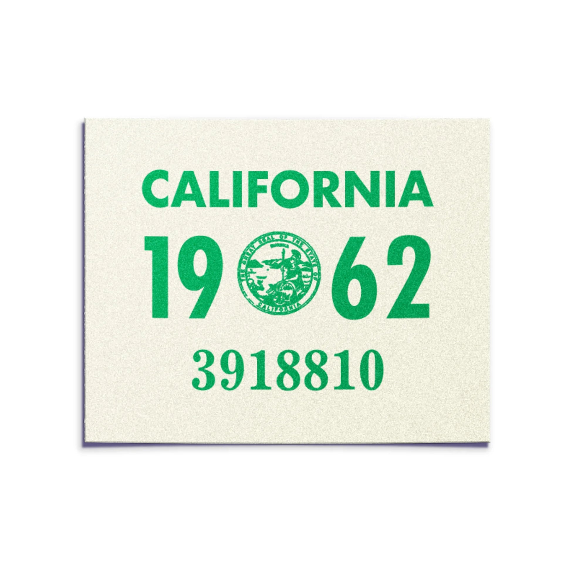 California license plate 1962 year sticker — YOM Series — reproduction shown on white background