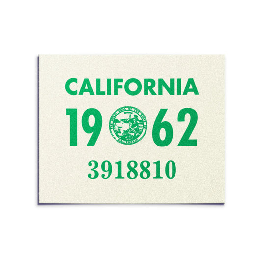 California license plate 1962 year sticker — YOM Series — reproduction shown on white background