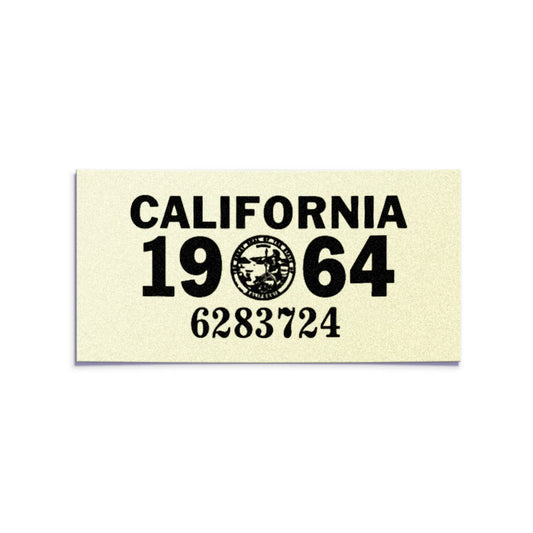 California license plate 1964 year sticker — YOM Series — reproduction shown on white background