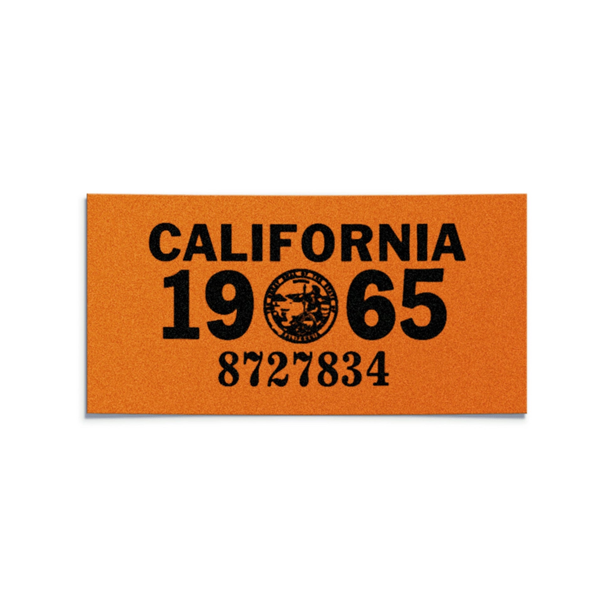 California license plate 1965 year sticker — YOM Series — reproduction shown on white background