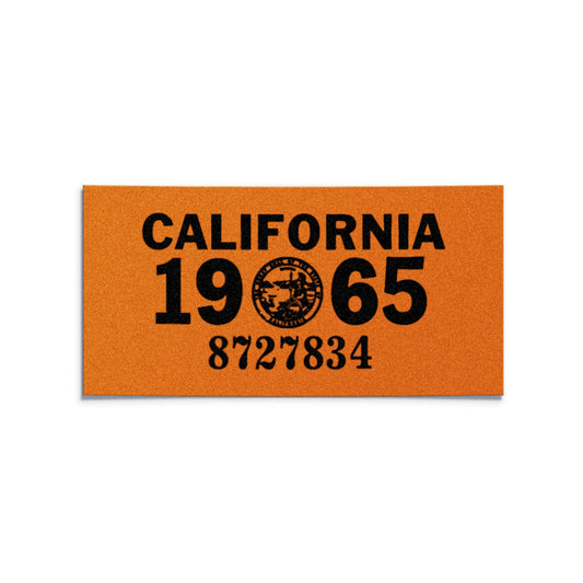 California license plate 1965 year sticker — YOM Series — reproduction shown on white background