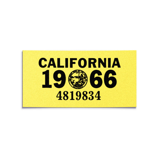 California license plate 1966 year sticker — YOM Series — reproduction shown on white background