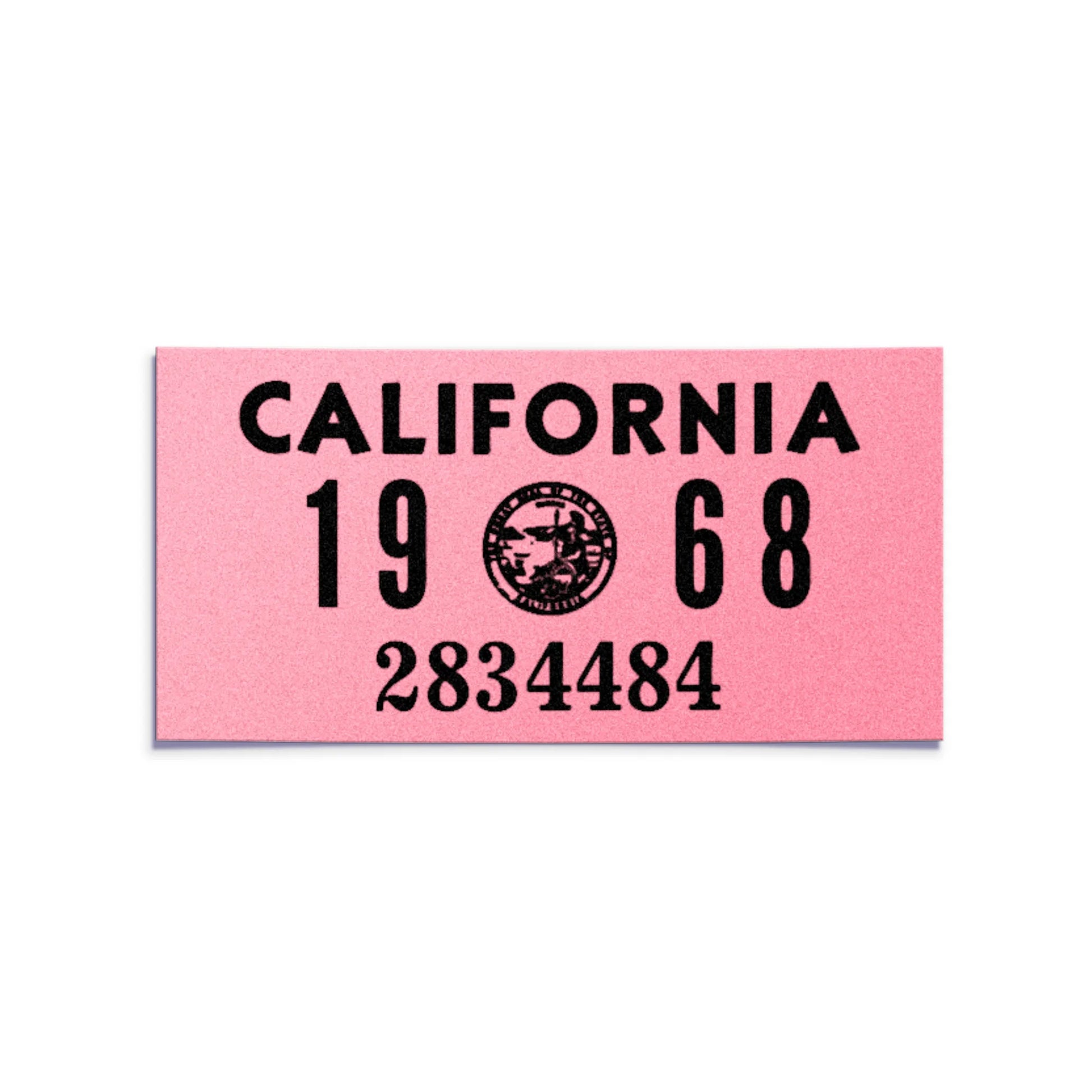 California license plate 1968 year sticker — YOM Series — reproduction shown on white background