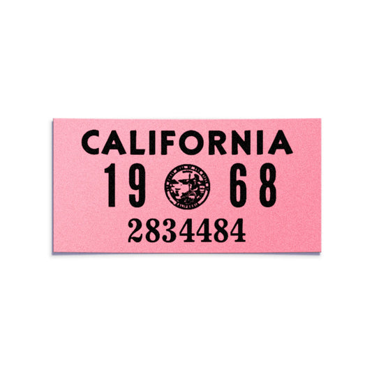 California license plate 1968 year sticker — YOM Series — reproduction shown on white background