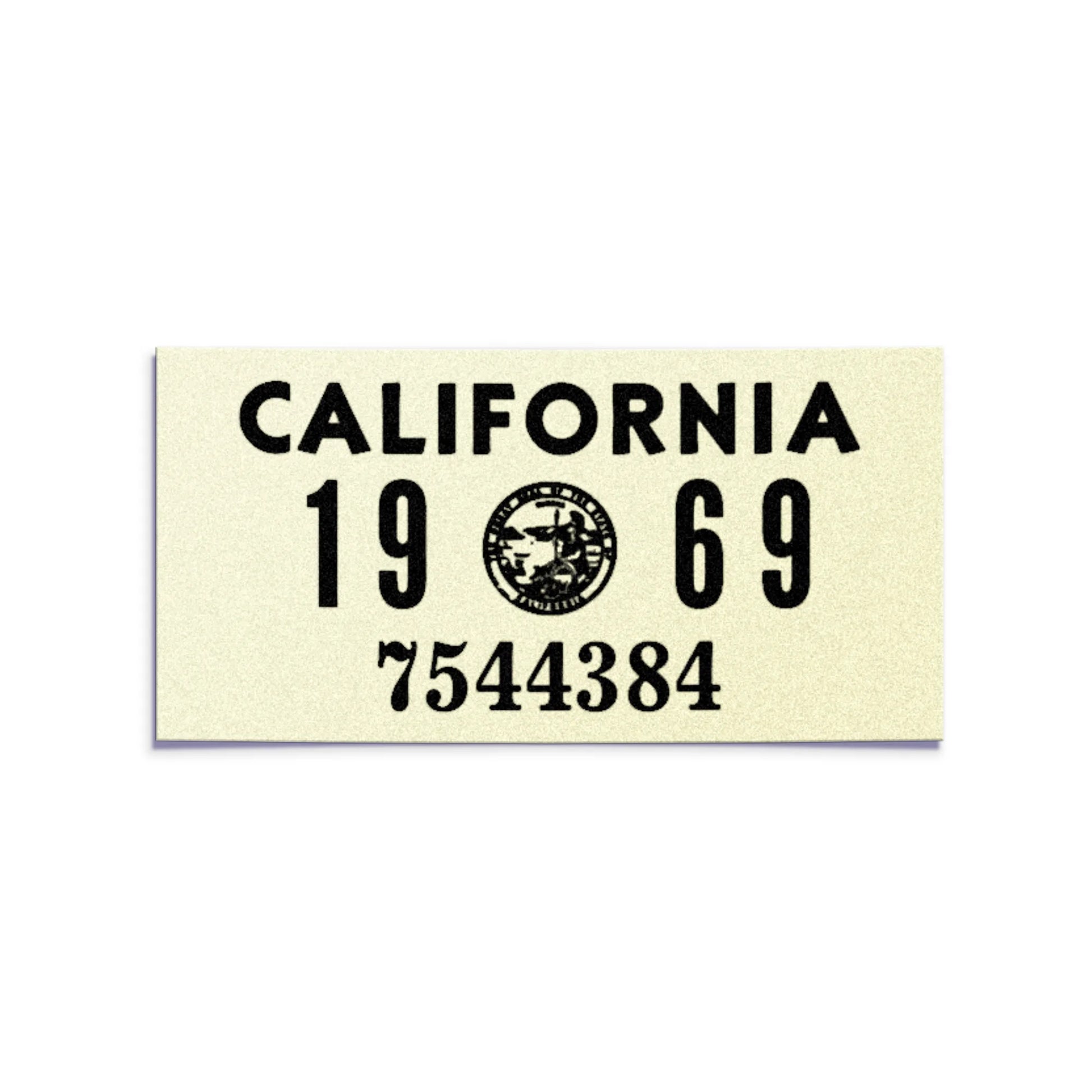 California license plate 1969 year sticker — YOM Series — reproduction shown on white background