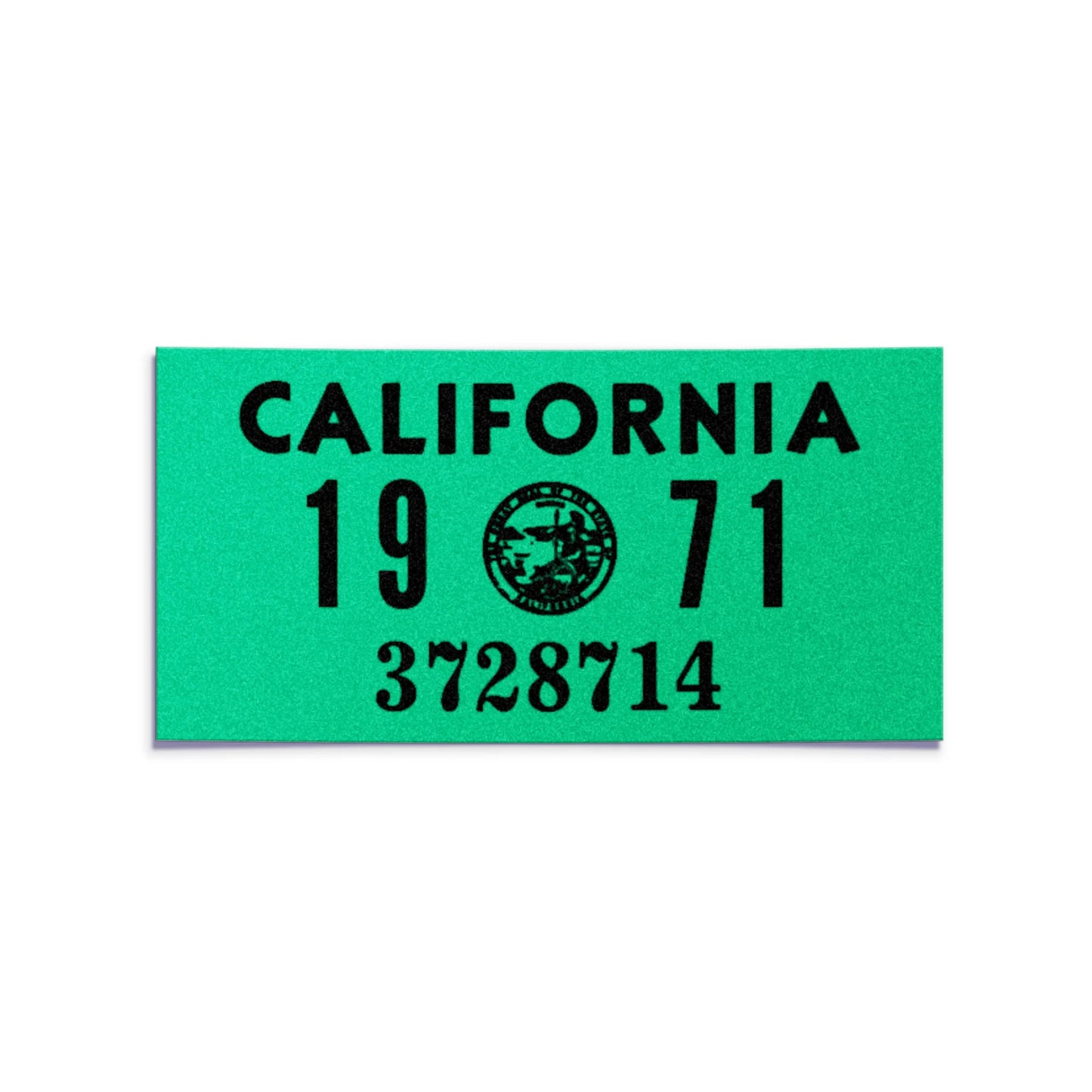 California license plate 1971 year sticker — YOM Series — reproduction shown on white background