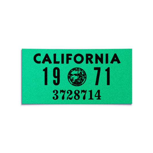 California license plate 1971 year sticker — YOM Series — reproduction shown on white background