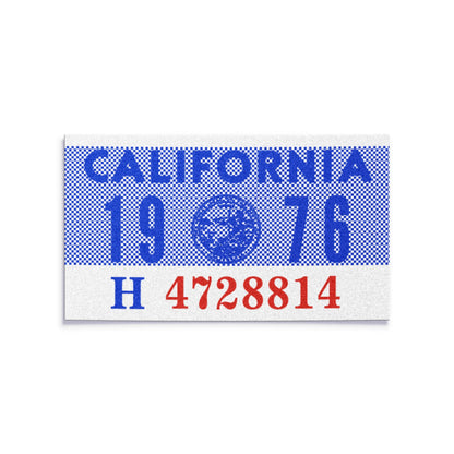 California license plate 1976 year sticker — YOM Series — reproduction shown on white background