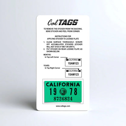 California license plate 1978 year sticker mounted on CalTags display card — YOM Series