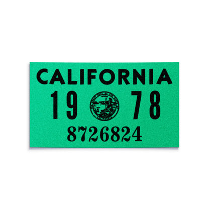 California license plate 1978 year sticker — YOM Series — reproduction shown on white background