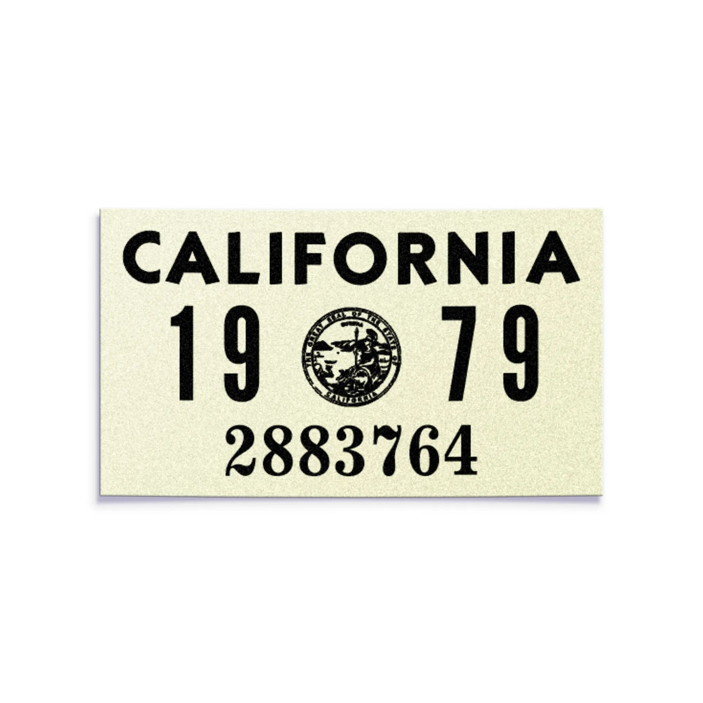 California license plate 1979 year sticker — YOM Series — reproduction shown on white background