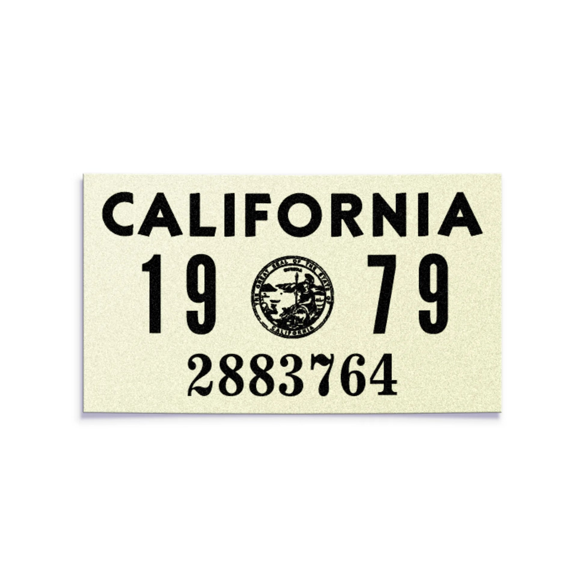 California license plate 1979 year sticker — YOM Series — reproduction shown on white background