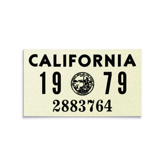 California license plate 1979 year sticker — YOM Series — reproduction shown on white background