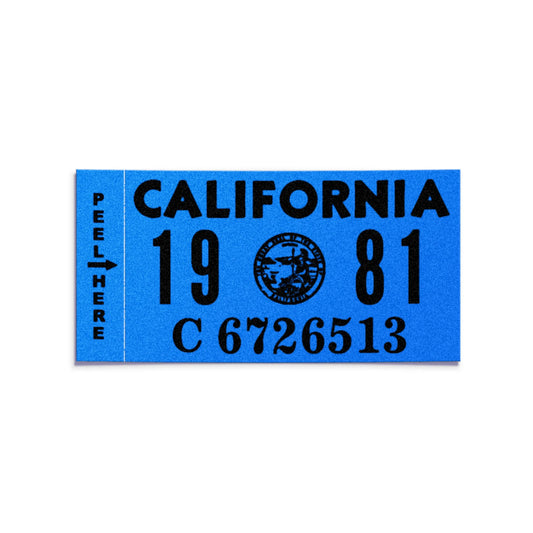 California license plate 1981 year sticker — Classic Series — reproduction shown on white background