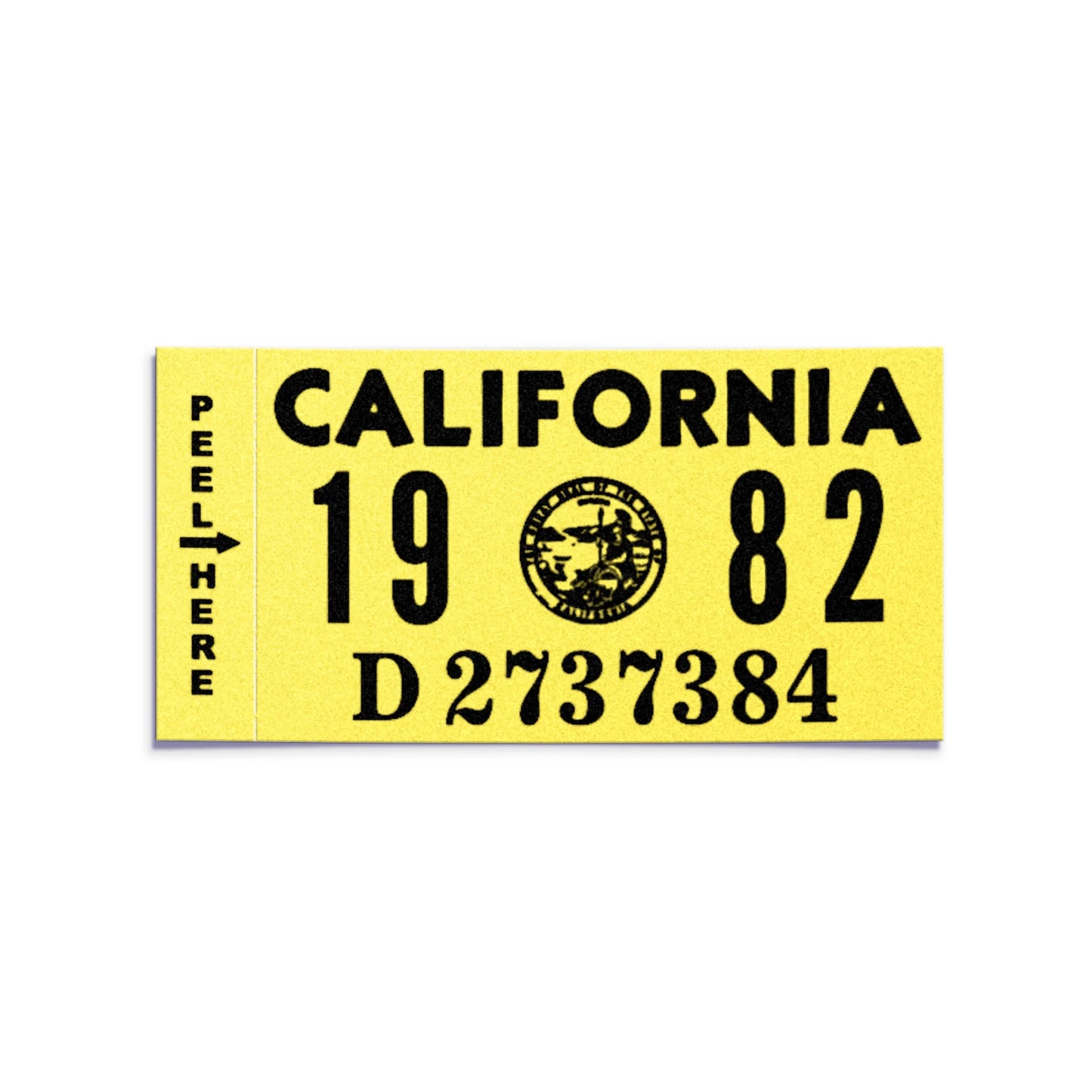 California license plate 1982 year sticker — Classic Series — reproduction shown on white background