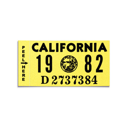 California license plate 1982 year sticker — Classic Series — reproduction shown on white background