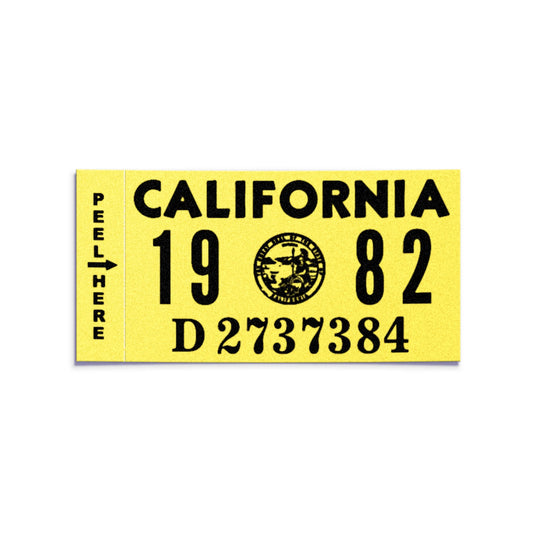 California license plate 1982 year sticker — Classic Series — reproduction shown on white background