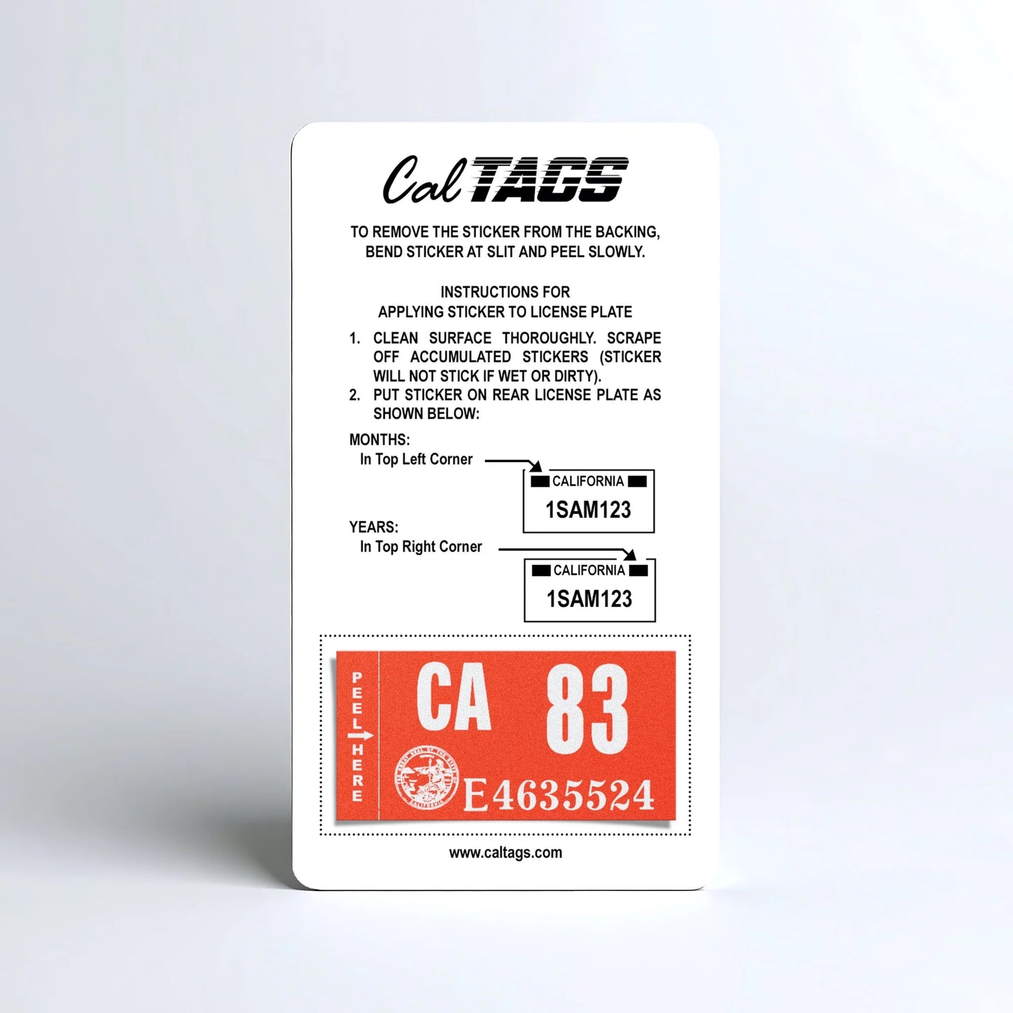 California license plate 1983 year sticker mounted on CalTags display card — Classic Series