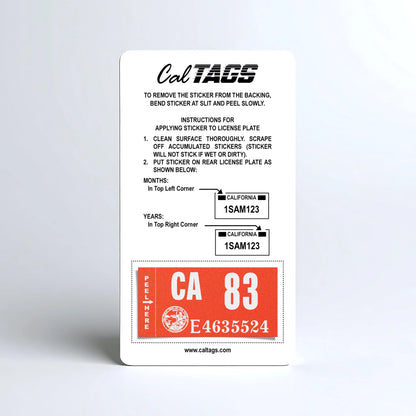 California license plate 1983 year sticker mounted on CalTags display card — Classic Series