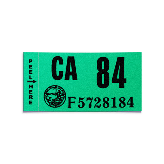 California license plate 1984 year sticker — Classic Series — reproduction shown on white background