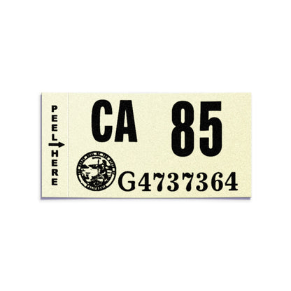 California license plate 1985 year sticker — Classic Series — reproduction shown on white background