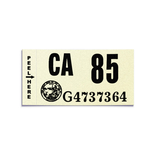 California license plate 1985 year sticker — Classic Series — reproduction shown on white background