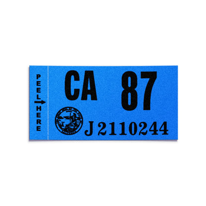 California license plate 1987 year sticker — Classic Series — reproduction shown on white background