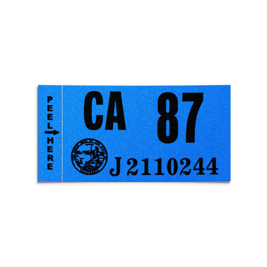 California license plate 1987 year sticker — Classic Series — reproduction shown on white background
