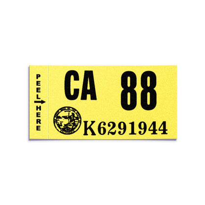 California license plate 1988 year sticker — Classic Series — reproduction shown on white background