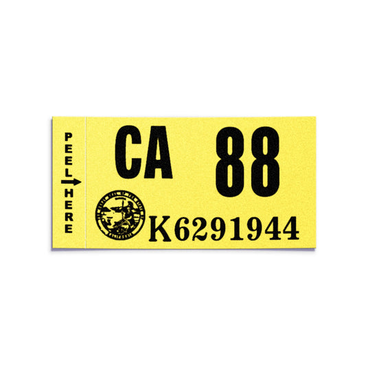 California license plate 1988 year sticker — Classic Series — reproduction shown on white background