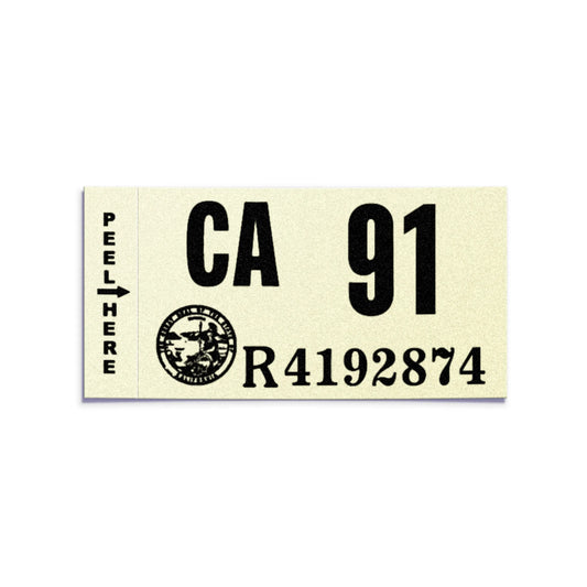 California license plate 1991 year sticker — Classic Series — reproduction shown on white background