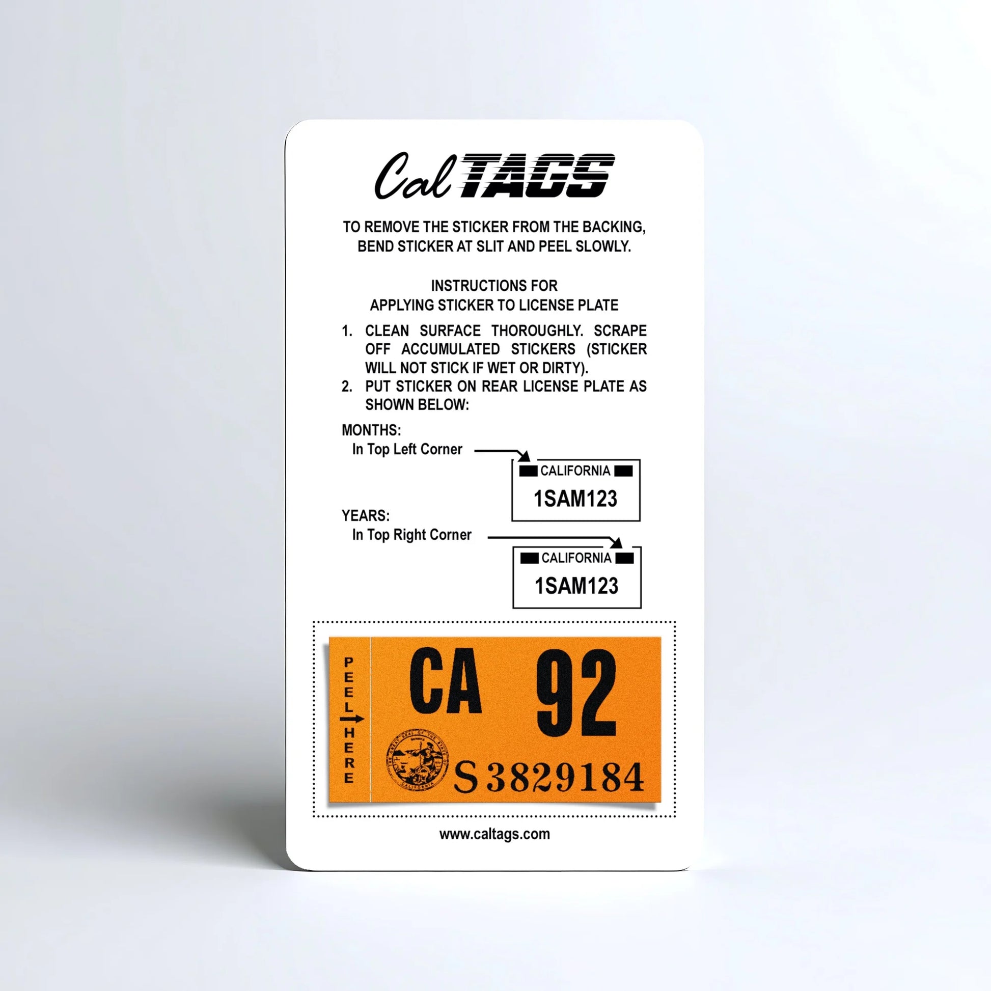 California license plate 1992 year sticker mounted on CalTags display card — Classic Series