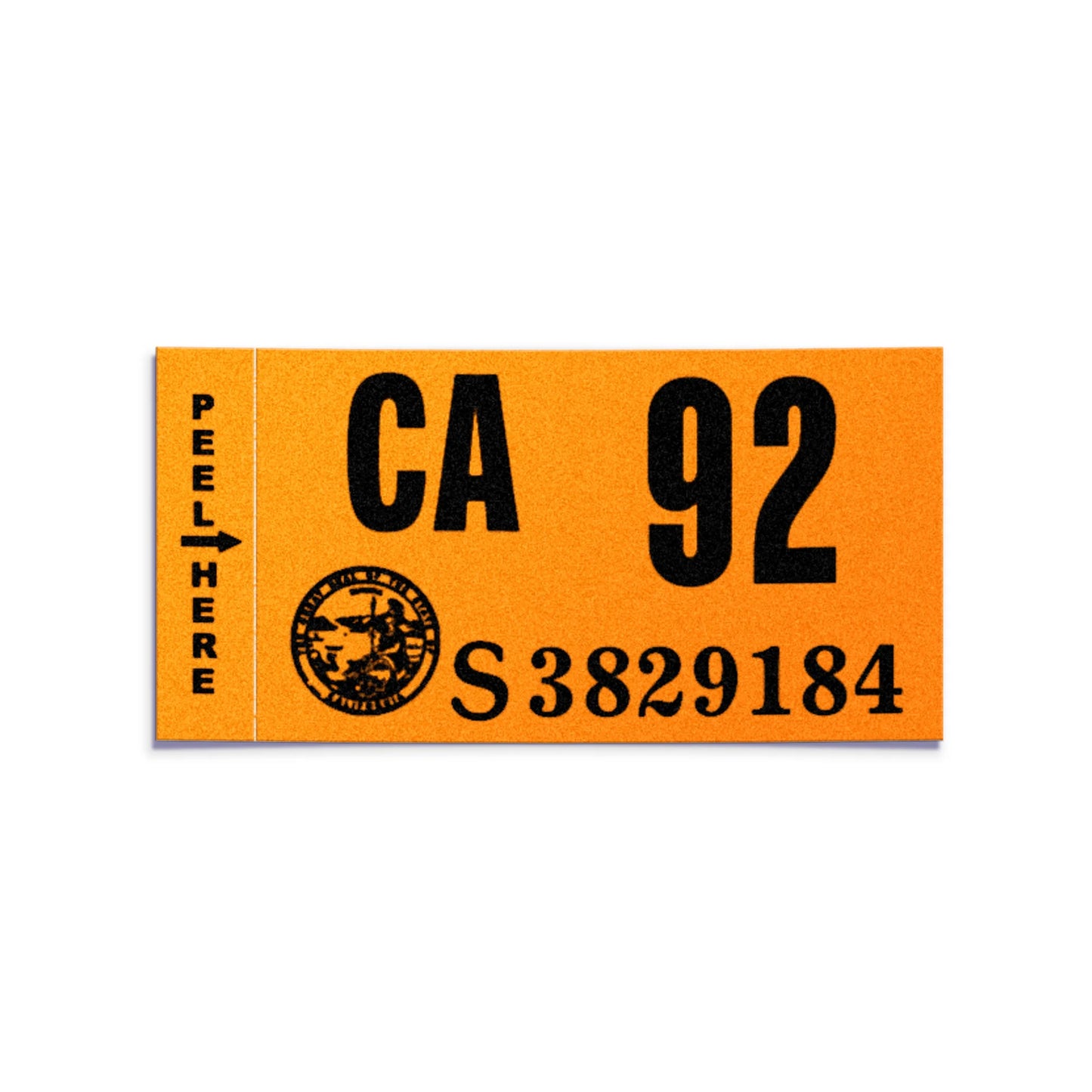 California license plate 1992 year sticker — Classic Series — reproduction shown on white background