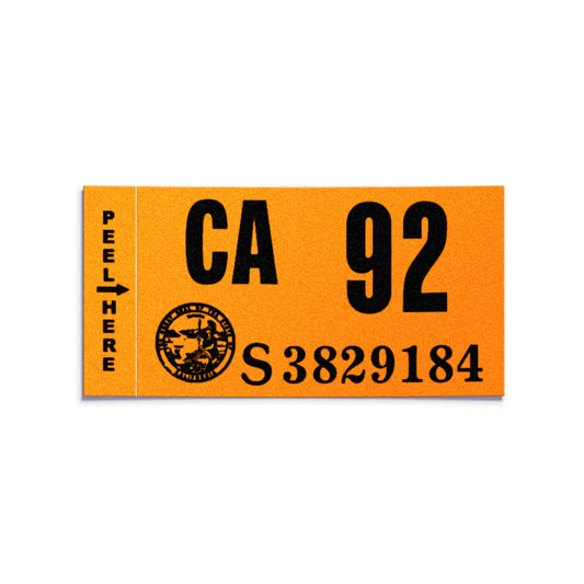 California license plate 1992 year sticker — Classic Series — reproduction shown on white background