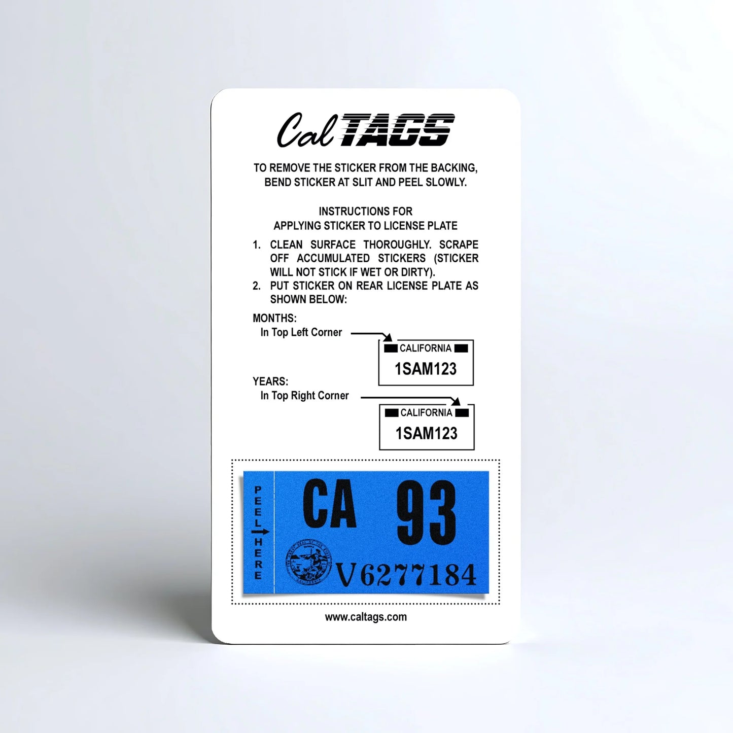 California license plate 1993 year sticker mounted on CalTags display card — Classic Series