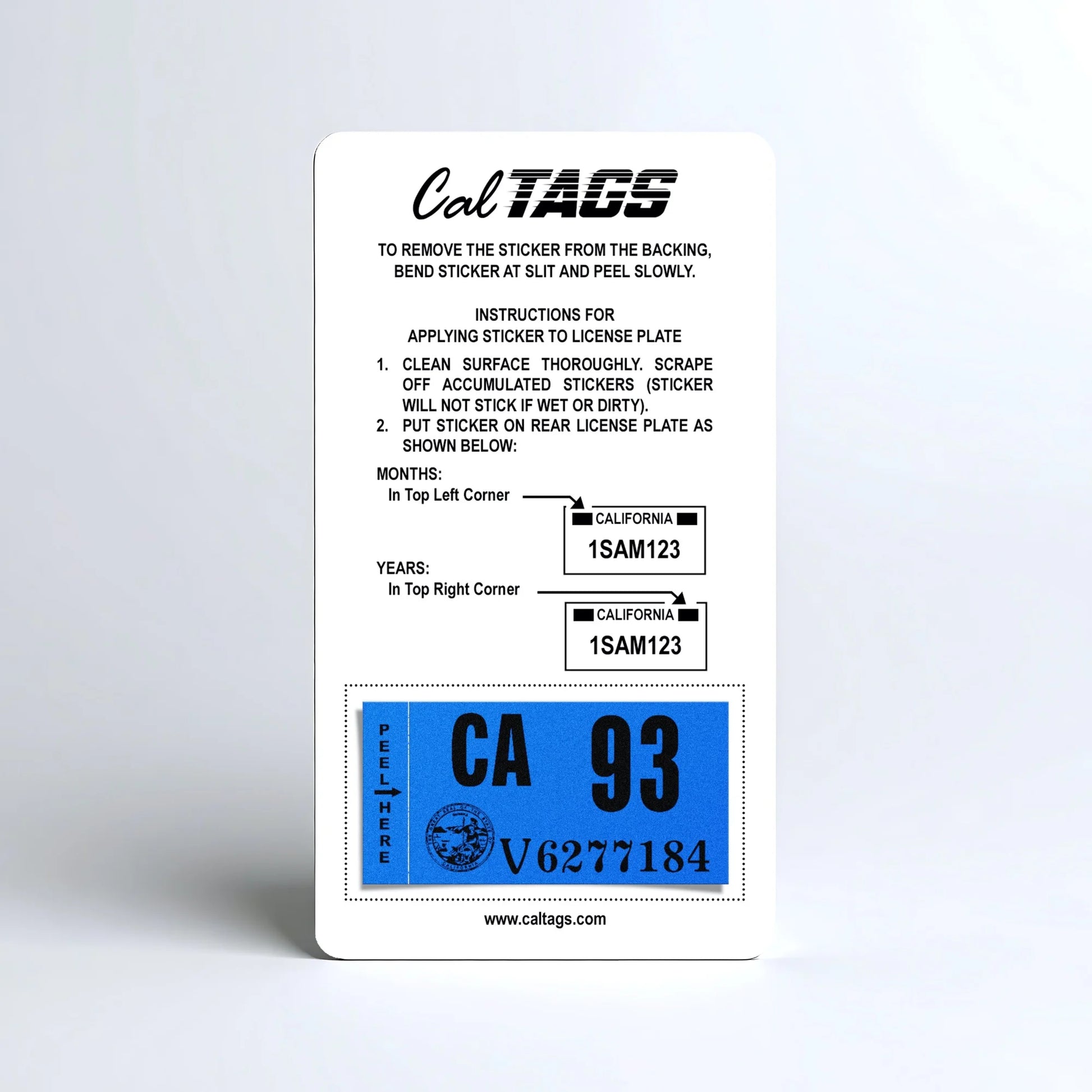 California license plate 1993 year sticker mounted on CalTags display card — Classic Series
