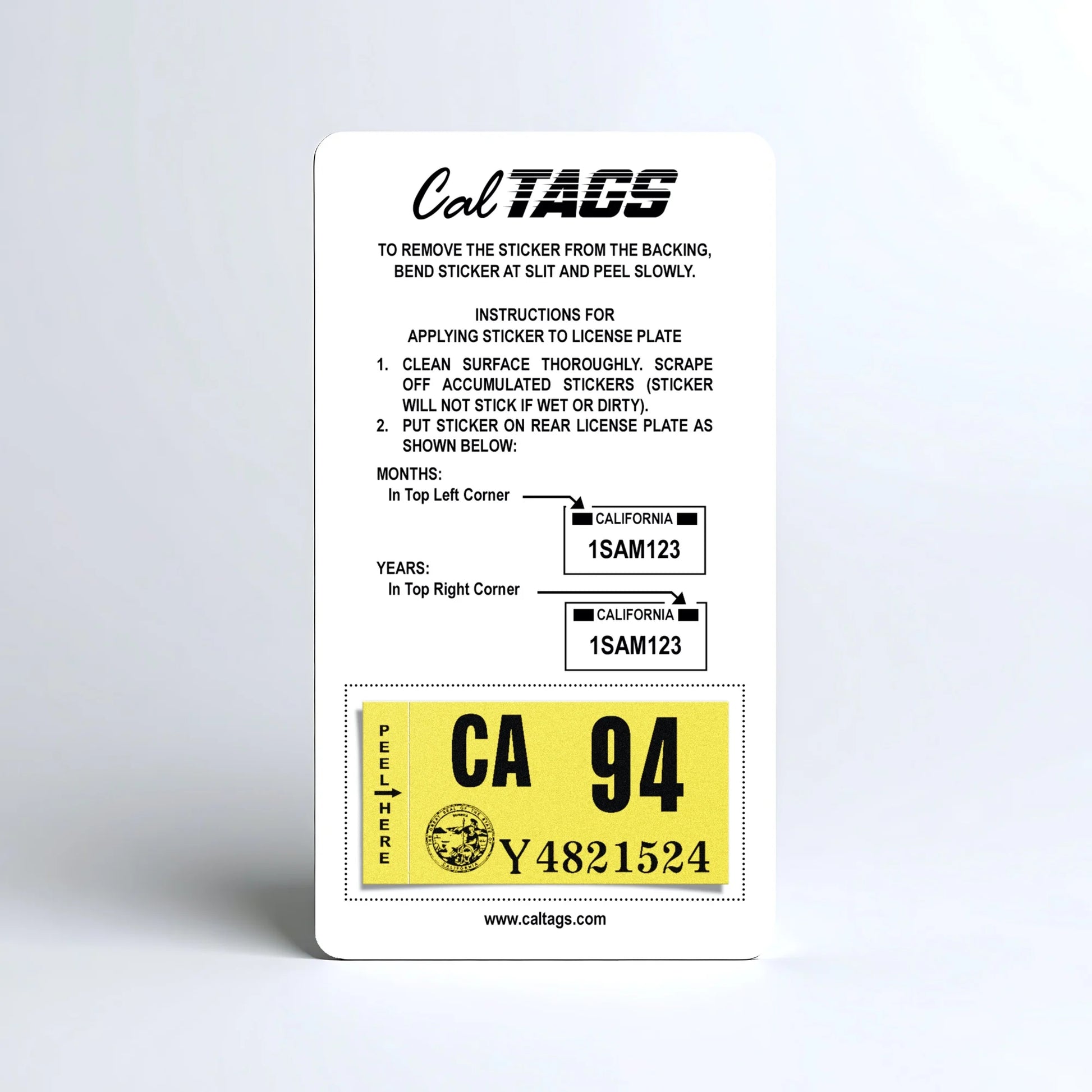 California license plate 1994 year sticker mounted on CalTags display card — Classic Series