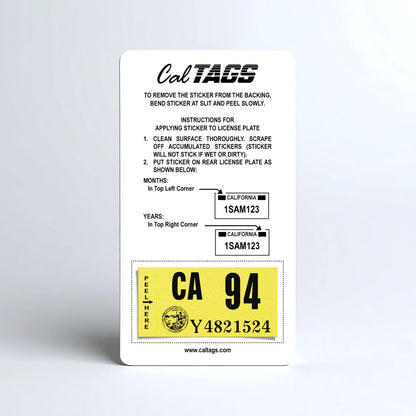 California license plate 1994 year sticker mounted on CalTags display card — Classic Series