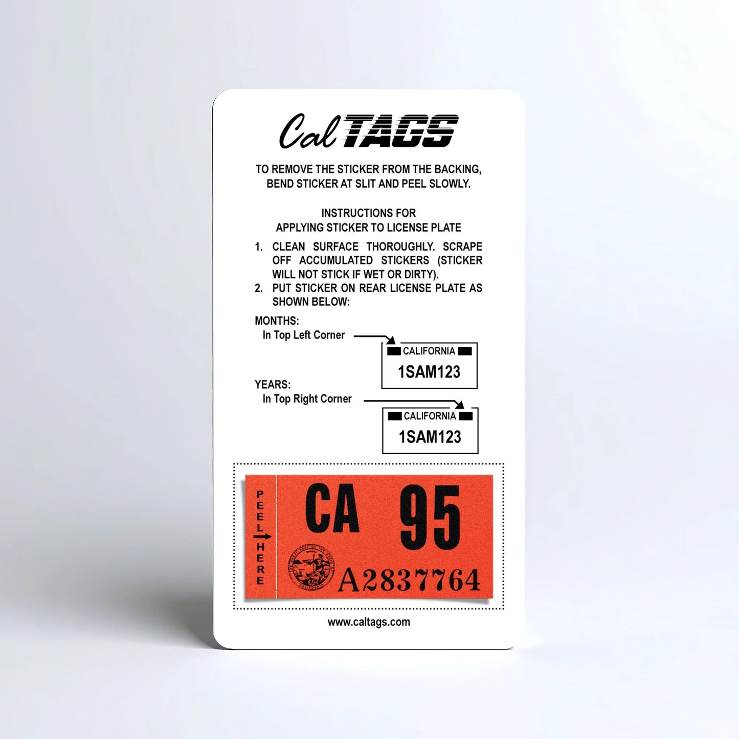 California license plate 1995 year sticker mounted on CalTags display card — Classic Series