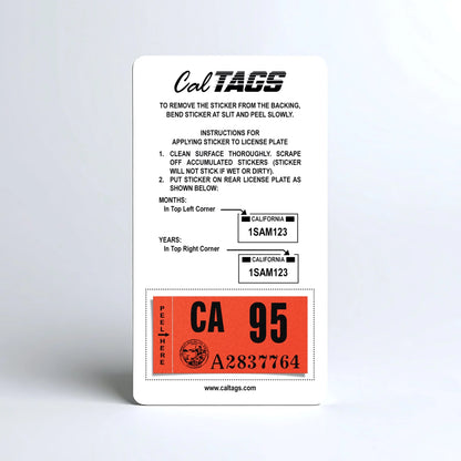 California license plate 1995 year sticker mounted on CalTags display card — Classic Series