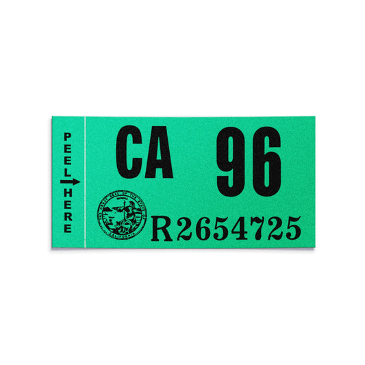 California license plate 1996 year sticker — Classic Series — reproduction shown on white background