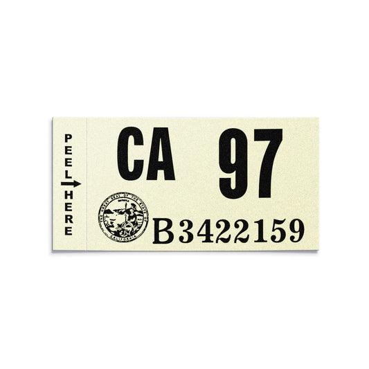 California license plate 1997 year sticker — Classic Series — reproduction shown on white background
