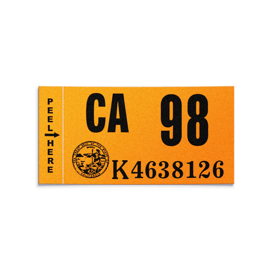 California license plate 1998 year sticker — Classic Series — reproduction shown on white background