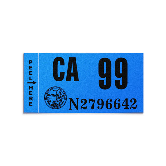California license plate 1999 year sticker — Classic Series — reproduction shown on white background