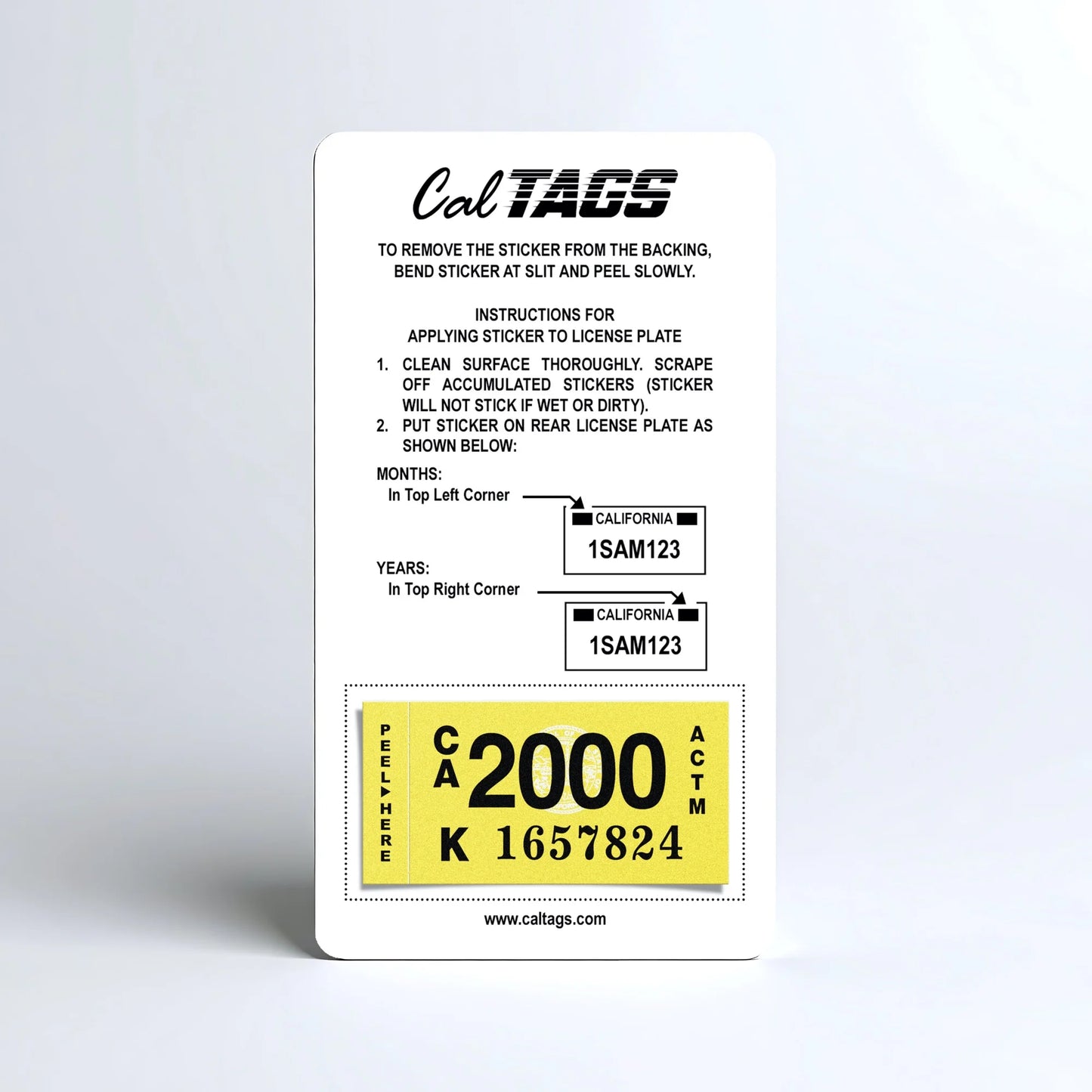 California license plate 2000 year sticker mounted on CalTags display card — Classic Series