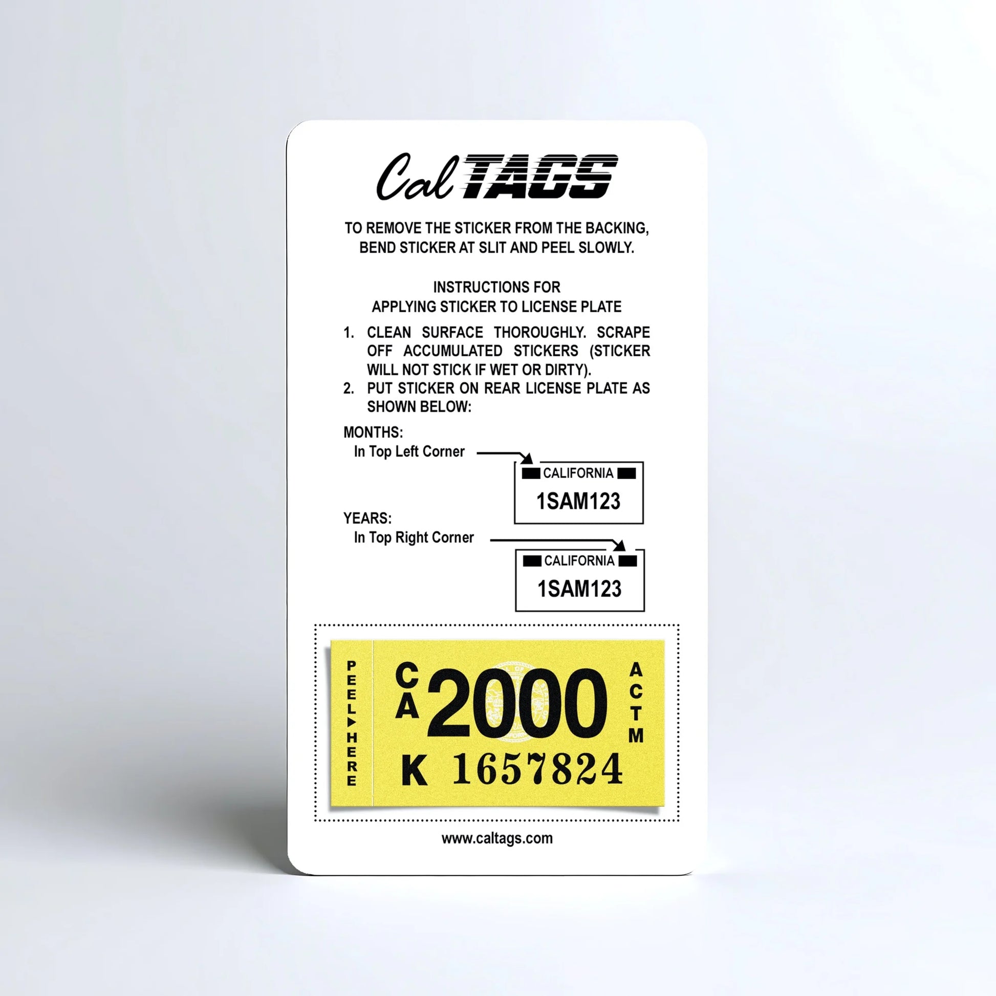 California license plate 2000 year sticker mounted on CalTags display card — Classic Series