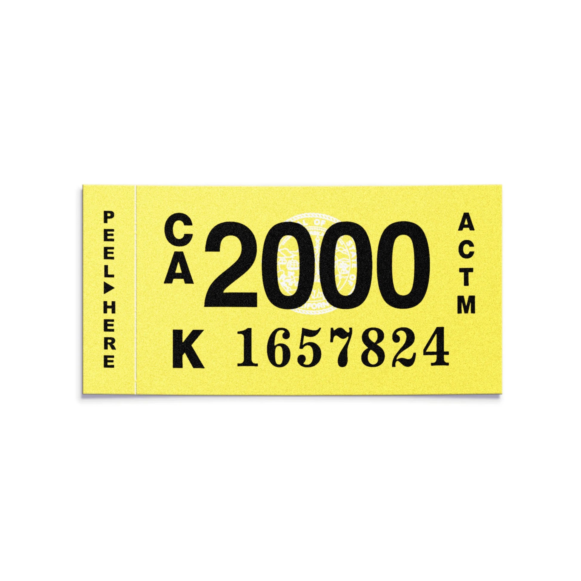 California license plate 2000 year sticker — Classic Series — reproduction shown on white background